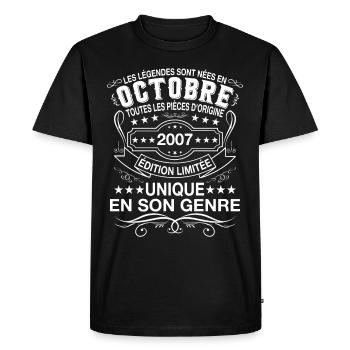 Les légendes sont nées en Octobre 2007 Cadeau - T-shirt Premium bio Homme - noir - Devant - Nico (187cm)