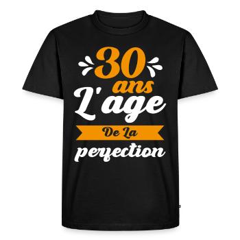 30 ans Anniversaire 30 Ans l'age de la perfection - T-shirt Premium bio Homme - noir - Devant - Nico (187cm)