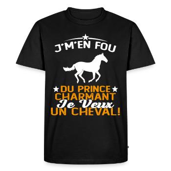 J'm'en Fou Du Prince Charmant Je Veux Un Cheval - T-shirt Premium bio Homme - noir - Devant - Nico (187cm)