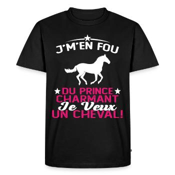 J'm'en Fou Du Prince Charmant Je Veux Un Cheval - T-shirt Premium bio Homme - noir - Devant - Nico (187cm)