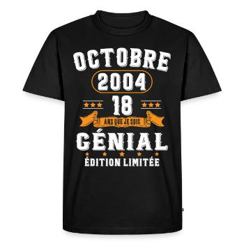 18 Ans Anniversaire Vintage Né(e) en Octobre 2004 - T-shirt Premium bio Homme - noir - Devant - Nico (187cm)