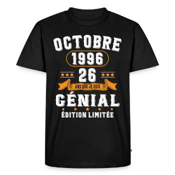 26 Ans Anniversaire Vintage Né(e) en Octobre 1996 - T-shirt Premium bio Homme - noir - Devant - Nico (187cm)