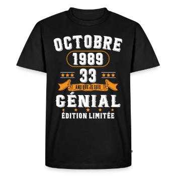 33 Ans Anniversaire Vintage Né(e) en Octobre 1989 - T-shirt Premium bio Homme - noir - Devant - Nico (187cm)