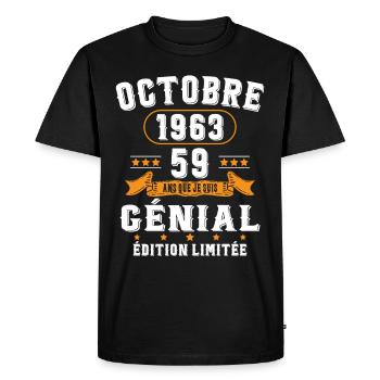 59 Ans Anniversaire Vintage Né(e) en Octobre 1963 - T-shirt Premium bio Homme - noir - Devant - Nico (187cm)