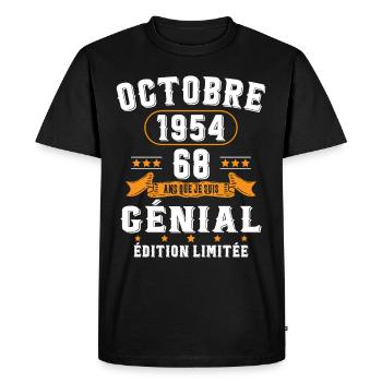68 Ans Anniversaire Vintage Né(e) en Octobre 1954 - T-shirt Premium bio Homme - noir - Devant - Nico (187cm)
