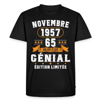 65 Ans Anniversaire Vintage Né(e) en Novembre 1957 - T-shirt Premium bio Homme - noir - Devant - Nico (187cm)