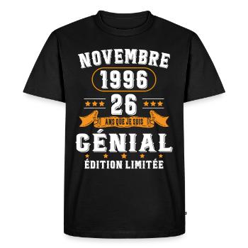 26 Ans Anniversaire Vintage Né(e) en Novembre 1996 - T-shirt Premium bio Homme - noir - Devant - Nico (187cm)