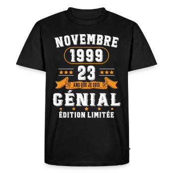 23 Ans Anniversaire Vintage Né(e) en Novembre 1999 - T-shirt Premium bio Homme - noir - Devant - Nico (187cm)