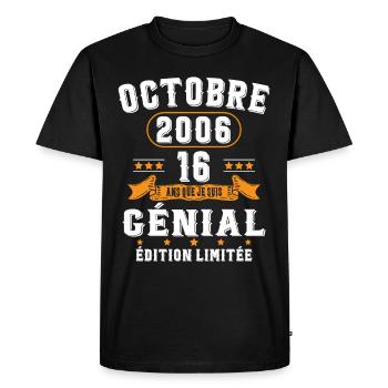 16 Ans Anniversaire Vintage Né(e) en Octobre 2006 - T-shirt Premium bio Homme - noir - Devant - Nico (187cm)