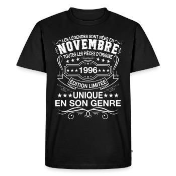 Les légendes sont nées en Novembre 1996 Cadeau - T-shirt Premium bio Homme - noir - Devant - Nico (187cm)