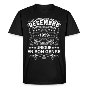 Les légendes sont nées en Décembre 1959 - T-shirt Premium bio Homme - noir - Devant - Nico (187cm)