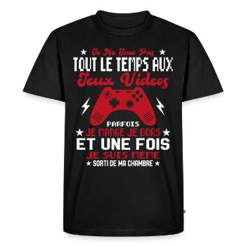 Je ne joue pas tout le temps aux jeux vidéos - T-shirt Premium bio Homme - noir - Devant - Nico (187cm)