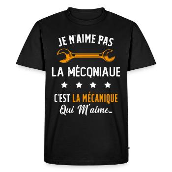 C'est la Mécanique Qui M'aime Cadeau Humour - T-shirt Premium bio Homme - noir - Devant - Nico (187cm)