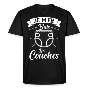 Je M'en Bats Les Couches Cadeau Body Fun Enceinte - T-shirt Premium bio Homme - noir - Devant - Nico (187cm)