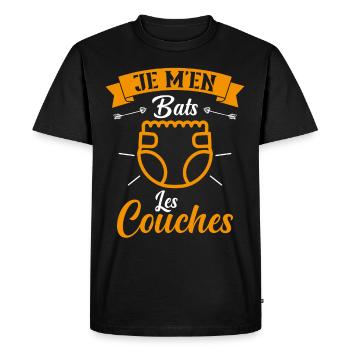 Je M'en Bats Les Couches Cadeau Body Fun Enceinte - T-shirt Premium bio Homme - noir - Devant - Nico (187cm)