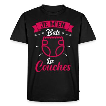 Je M'en Bats Les Couches Cadeau Body Fun Enceinte - T-shirt Premium bio Homme - noir - Devant - Nico (187cm)