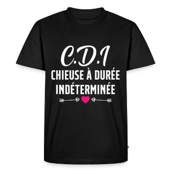 CDI Chieuse à durée indéterminée cadeau humour - T-shirt Premium bio Homme - noir - Devant - Nico (187cm)