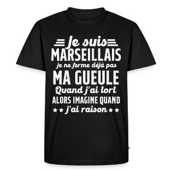 Marseillais je ferme pas ma gueule cadeau humour - T-shirt Premium bio Homme - noir - Devant - Nico (187cm)