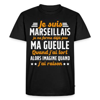Marseillais je ferme pas ma gueule cadeau humour - T-shirt Premium bio Homme - noir - Devant - Nico (187cm)