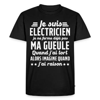 Electricien humour qui ne ferme pas sa gueule - T-shirt Premium bio Homme - noir - Devant - Nico (187cm)