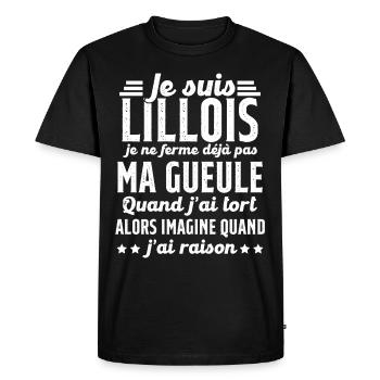 Lillois je ferme pas ma gueule cadeau Lille humour - T-shirt Premium bio Homme - noir - Devant - Nico (187cm)