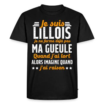 Lillois je ferme pas ma gueule cadeau Lille humour - T-shirt Premium bio Homme - noir - Devant - Nico (187cm)