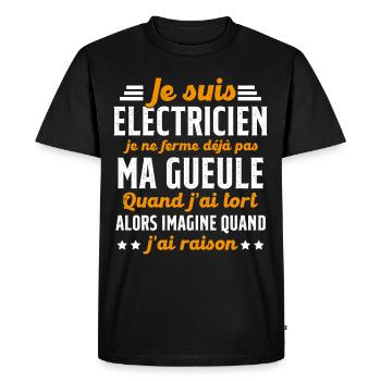 Electricien humour qui ne ferme pas sa gueule - T-shirt Premium bio Homme - noir - Devant - Nico (187cm)