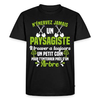 Paysagiste et jardinier cadeau humour - T-shirt Premium bio Homme - noir - Devant - Nico (187cm)