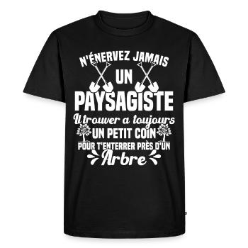 Paysagiste et jardinier cadeau humour - T-shirt Premium bio Homme - noir - Devant - Nico (187cm)