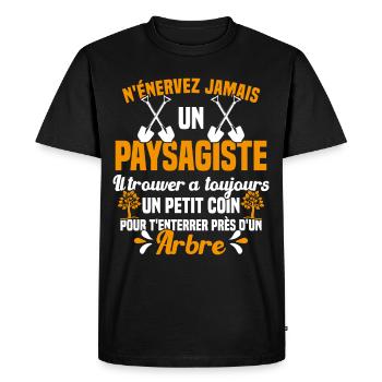 Paysagiste et jardinier cadeau humour - T-shirt Premium bio Homme - noir - Devant - Nico (187cm)
