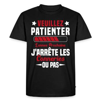 J'arrête les conneries humour - T-shirt Premium bio Homme - noir - Devant - Nico (187cm)