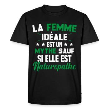 La femme idéale est un mythe sauf naturopathe - T-shirt Premium bio Homme - noir - Devant - Nico (187cm)