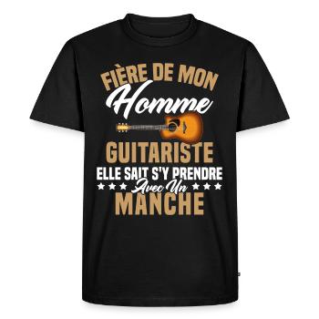 Fier de ma femme guitariste manche - T-shirt Premium bio Homme - noir - Devant - Nico (187cm)