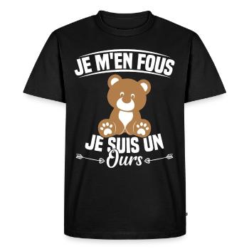 Je M'en Fous Je Suis Un Ours - T-shirt Premium bio Homme - noir - Devant - Nico (187cm)