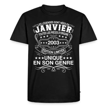 Les légendes sont nées en janvier 2003 cadeau - T-shirt Premium bio Homme - noir - Devant - Nico (187cm)