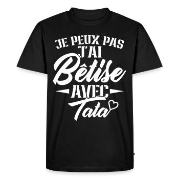 Je peux pas j'ai bêtise avec ma tata - T-shirt Premium bio Homme - noir - Devant - Nico (187cm)