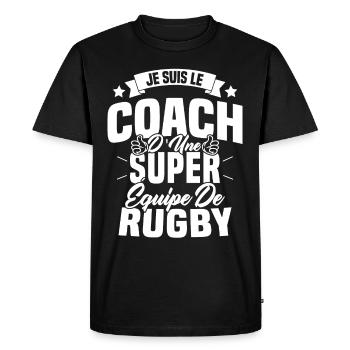 Je suis le coach d'une super équipe de rugby - T-shirt Premium bio Homme - noir - Devant - Nico (187cm)