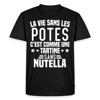 Tartine sans chocolat Humour Cadeau - T-shirt Premium bio Homme - noir - Devant - Nico (187cm)