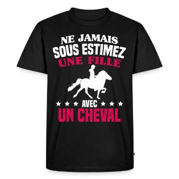 cadeau humour cheval / fille à cheval - T-shirt Premium bio Homme - noir - Devant - Nico (187cm)