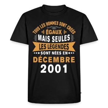 Les légendes sont nées en Décembre 2001 Cadeau - T-shirt Premium bio Homme - noir - Devant - Nico (187cm)