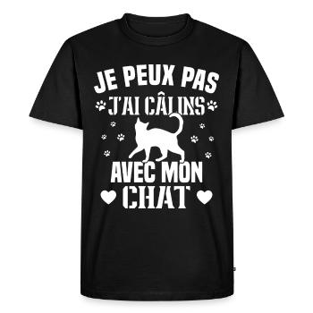 je peux pas j'ai câlins avec mon chat Cadeau - T-shirt Premium bio Homme - noir - Devant - Nico (187cm)