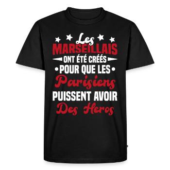 Les marseillais ont été créés pour les parisiens - T-shirt Premium bio Homme - noir - Devant - Nico (187cm)