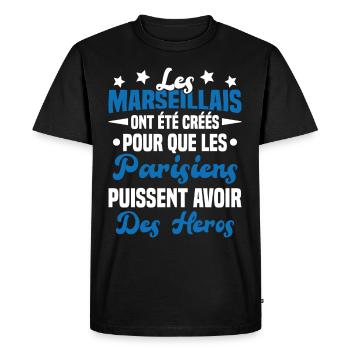 Les marseillais ont été créés pour les parisiens - T-shirt Premium bio Homme - noir - Devant - Nico (187cm)
