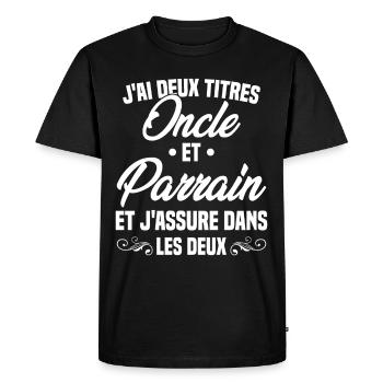 Oncle et Parrain Humour Cadeau - T-shirt Premium bio Homme - noir - Devant - Nico (187cm)