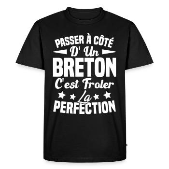 Breton Perfection - Cadeau Humour Breton - T-shirt Premium bio Homme - noir - Devant - Nico (187cm)