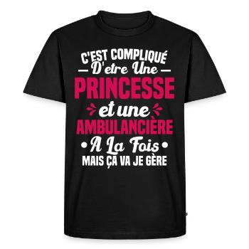Princesse et Ambulancière Cadeau Humour - T-shirt Premium bio Homme - noir - Devant - Nico (187cm)