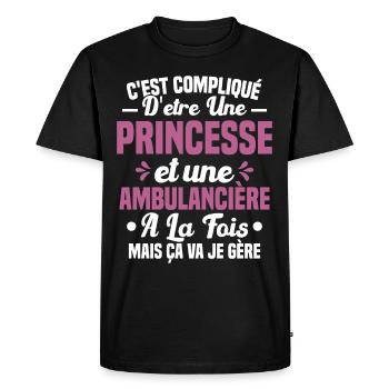 Princesse et Ambulancière Cadeau Humour - T-shirt Premium bio Homme - noir - Devant - Nico (187cm)