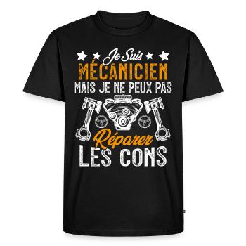 Je Suis Mécanicien Mais Mécano Garage Homme Cadeau - T-shirt Premium bio Homme - noir - Devant - Nico (187cm)