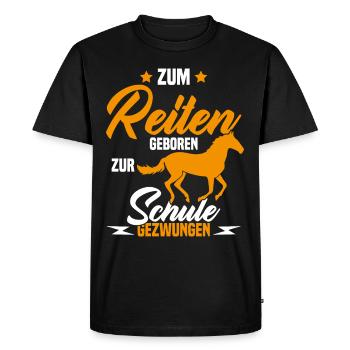 Né pour monter à cheval forcé à aller a l'école - T-shirt Premium bio Homme - noir - Devant - Nico (187cm)