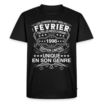 Les légendes sont nées en Fevrier 1996 Vintage - T-shirt Premium bio Homme - noir - Devant - Nico (187cm)